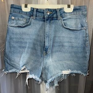 Divided Light Blue Frayed Hem Distressed Denim Shorts